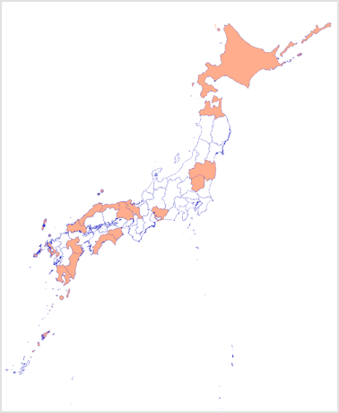 図版：平成22年秋から平成23年春にかけて野鳥で高病原性鳥インフルエンザが確認された道府県